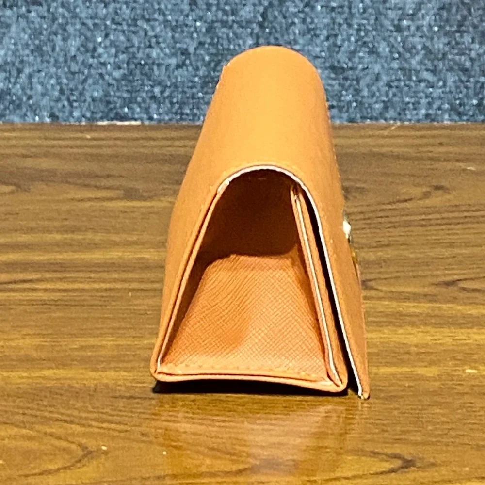 Tory Burch Orange Saffiano Leather Eyeglass‎ Sunglasses Case Double T Logo Snap